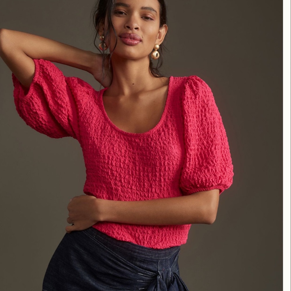 Anthropologie Maeve Textured balloon sleeve top